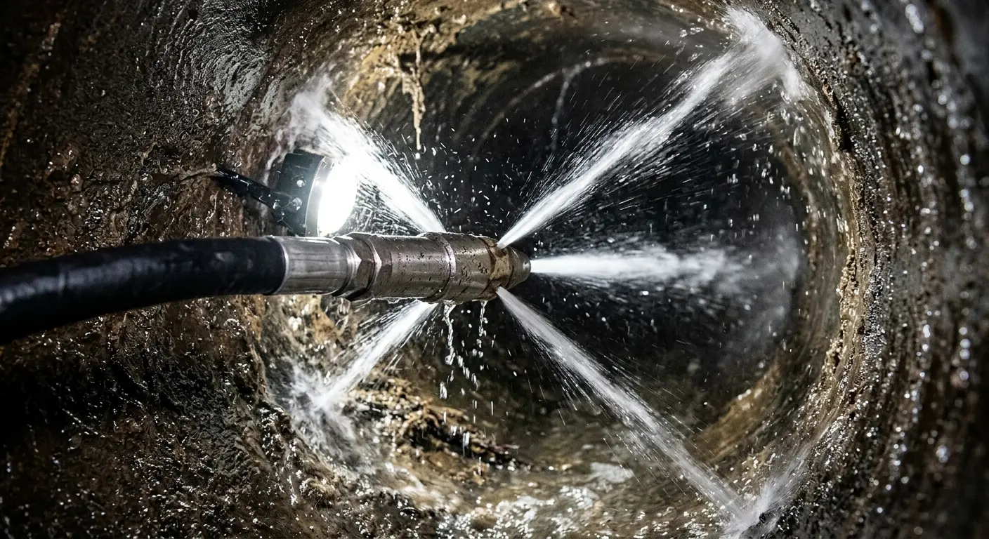 High-pressure hydro jetting nozzle cleaning sewer pipe for Storm Drain Cleaning in Corcoran